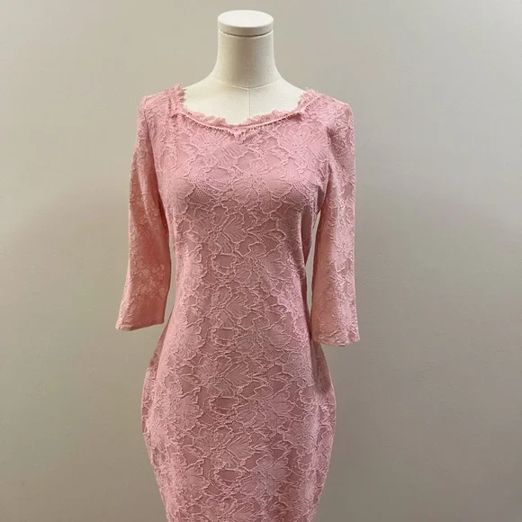 le chateau | Dresses | Le Chateau Pink Lace Midi Dress | Poshmark
